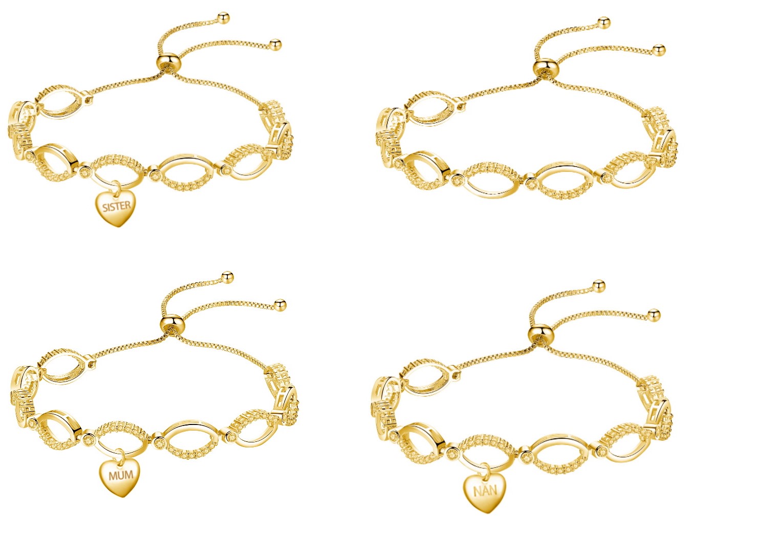 20pc_Gold Adjustable Infinity Bracelet Swarovski with Mum Nan Sister or plain_UK Seller_GSVB061-Gold adjustable variable