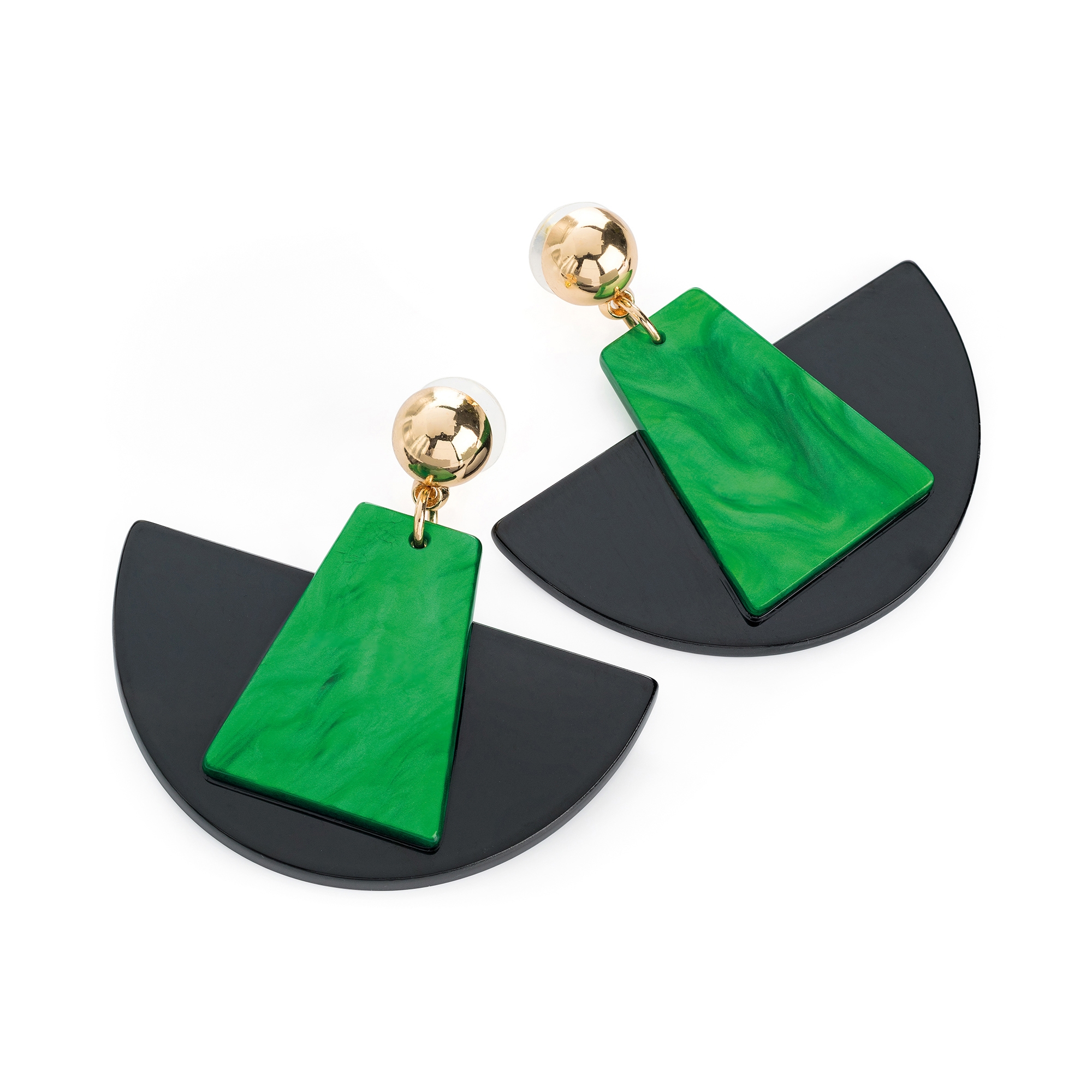 10pairs_Gold Colour Green and Black Marble Effect Drop Earrings_UK Seller_GCJ115