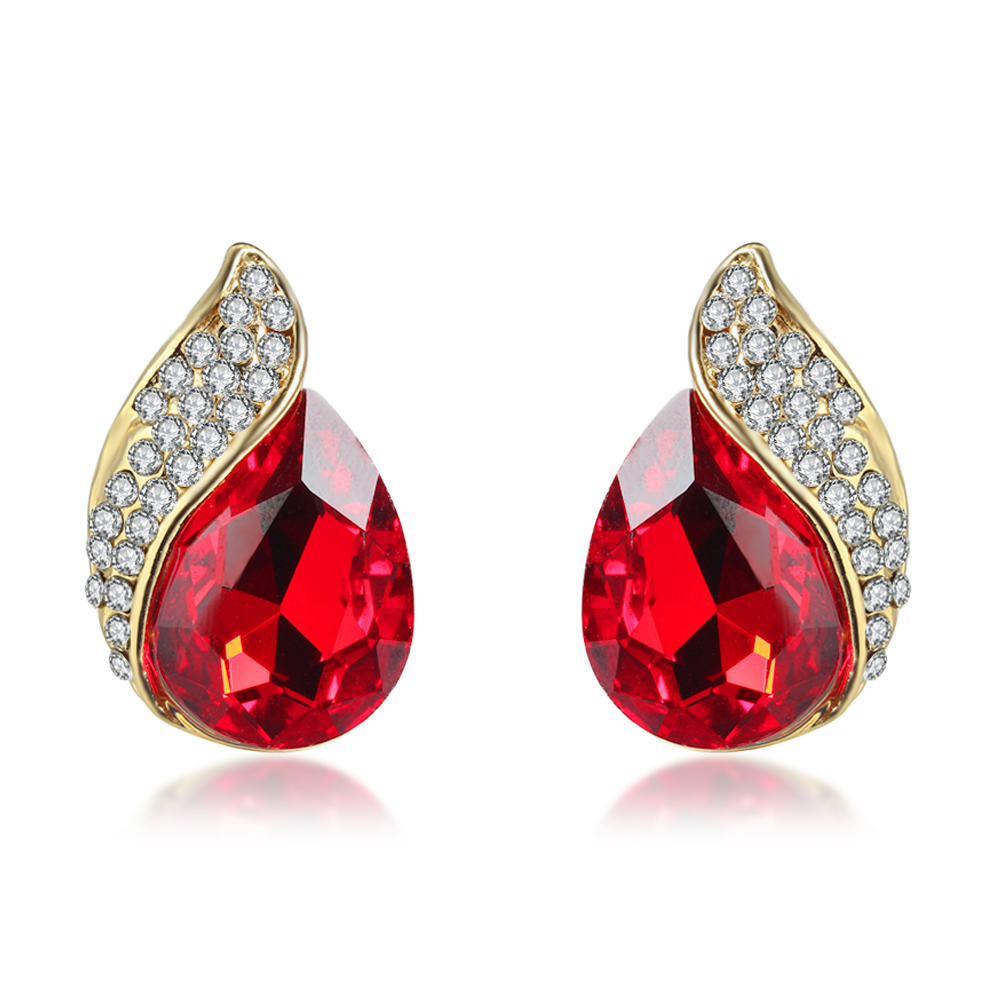 20pairs_Red Crystal Water Drop Clip on Non Pierced Stud Earrings_UK Seller_GCJ132