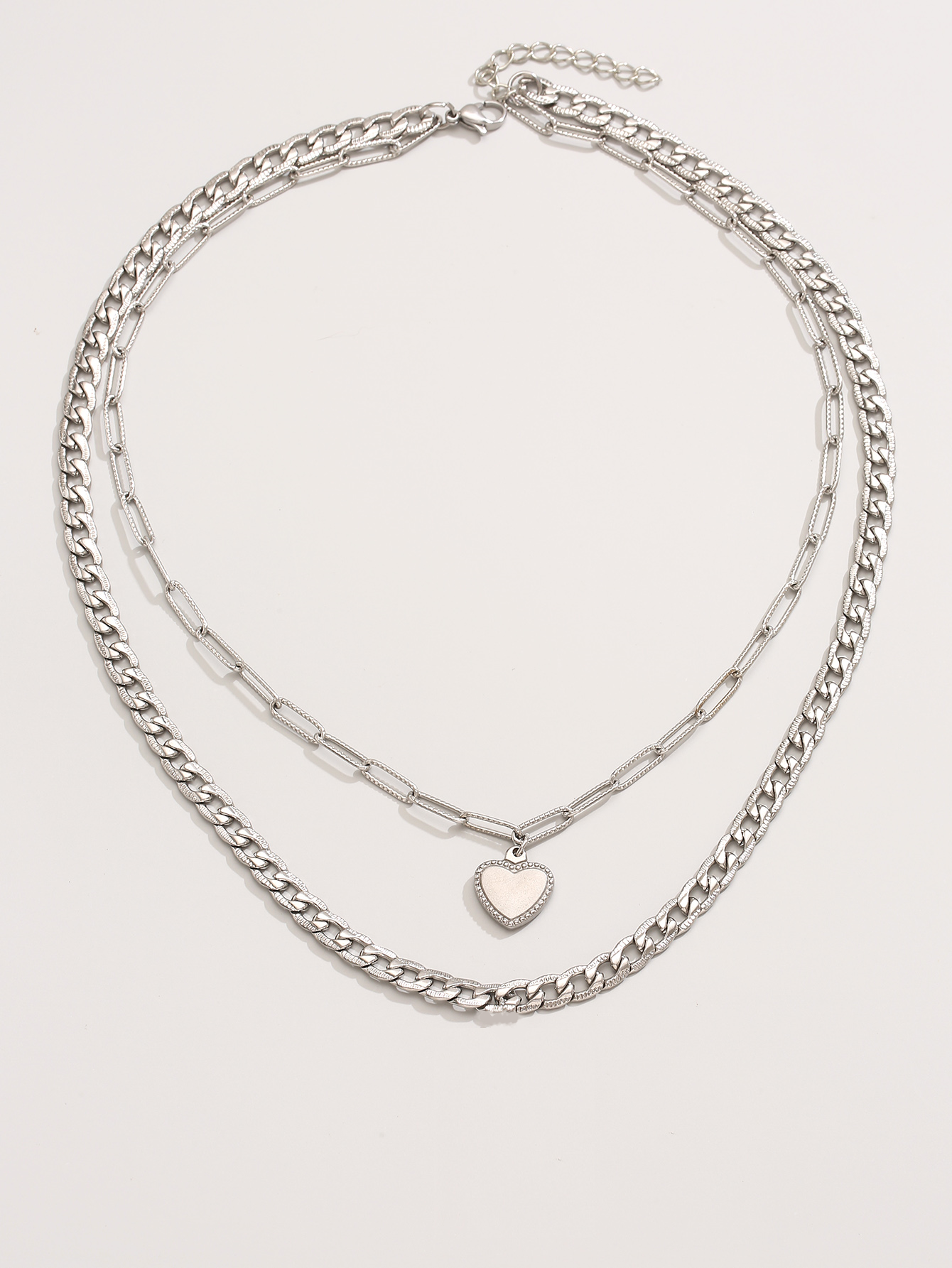 10pc_Stylish Silver Double-layer Cable Chain with Heart Pendant_UK Seller_GCJ228