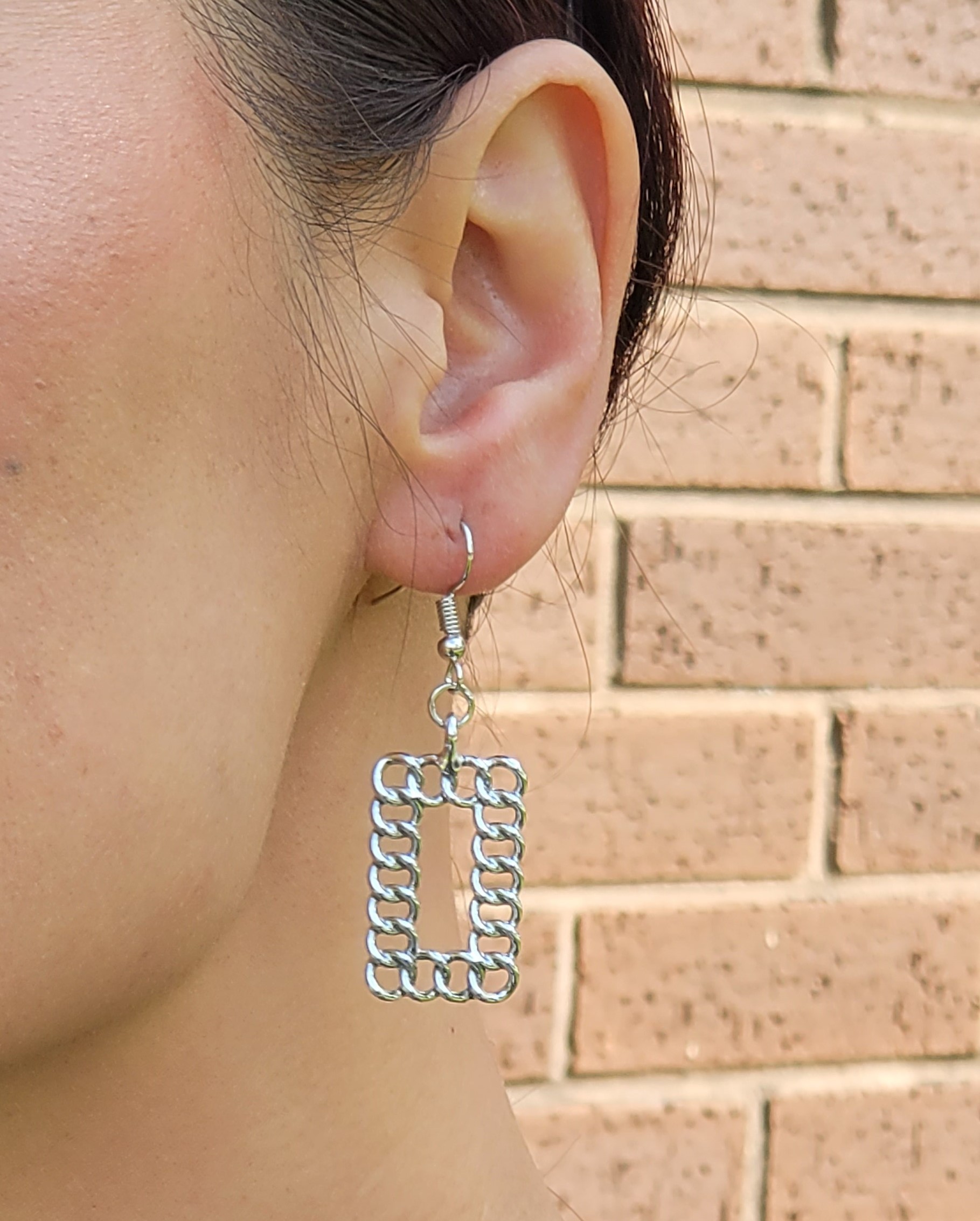 10pairs_Rectangle Linked Silver Tone Dangling Drop Earrings_UK seller_GCJ512