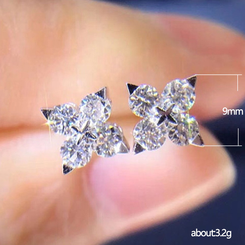 10pairs_Crystal Silver Tone Lucky Four leaf Stud Earrings_UK Seller_GCJ523