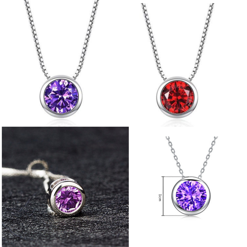 10pc_Silver Tone Round Crystal Necklace - Purple or Red_UK Seller_GCJ529Variable