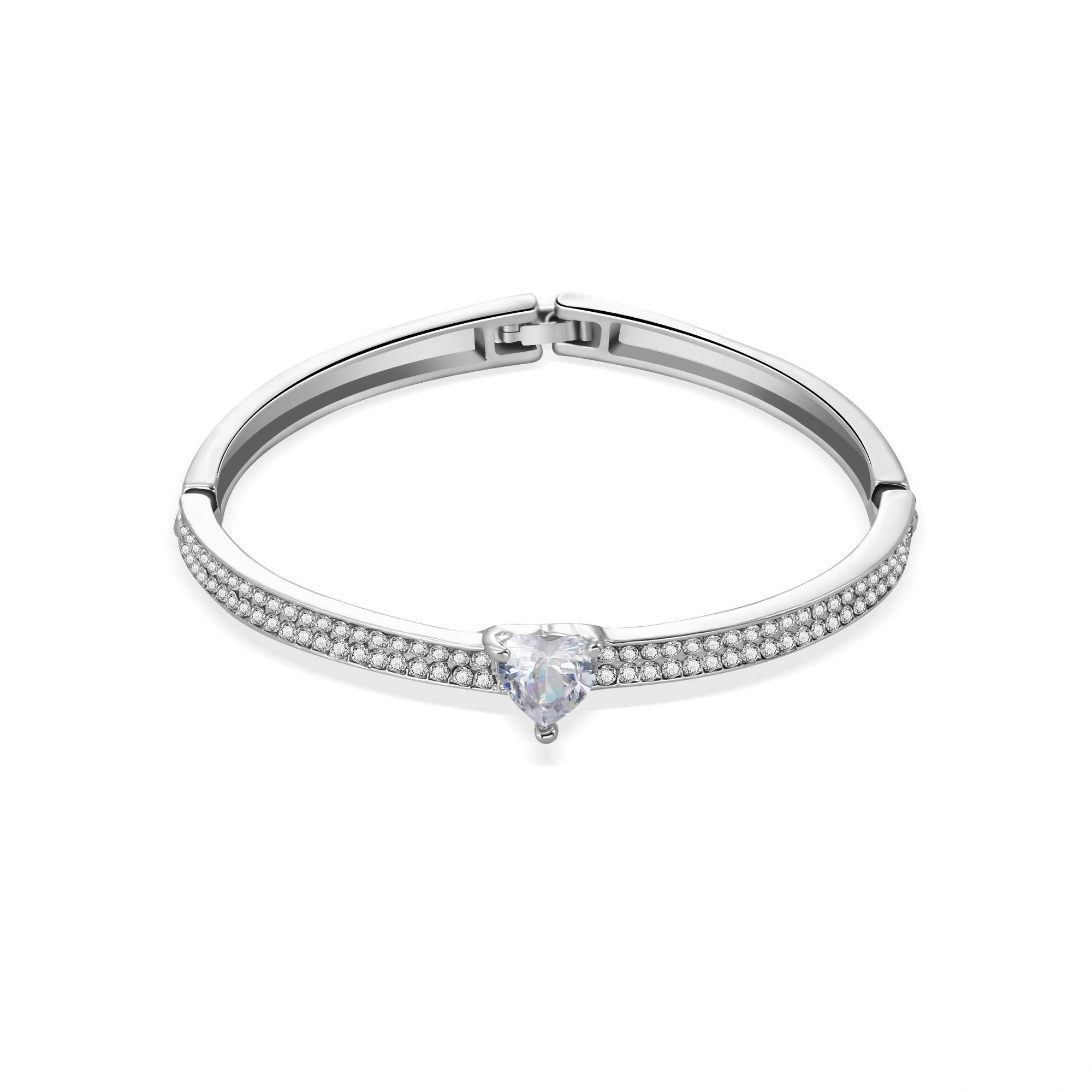 10pc_Silver Tone Heart Crystal Bangle_UK Seller_GCJ549