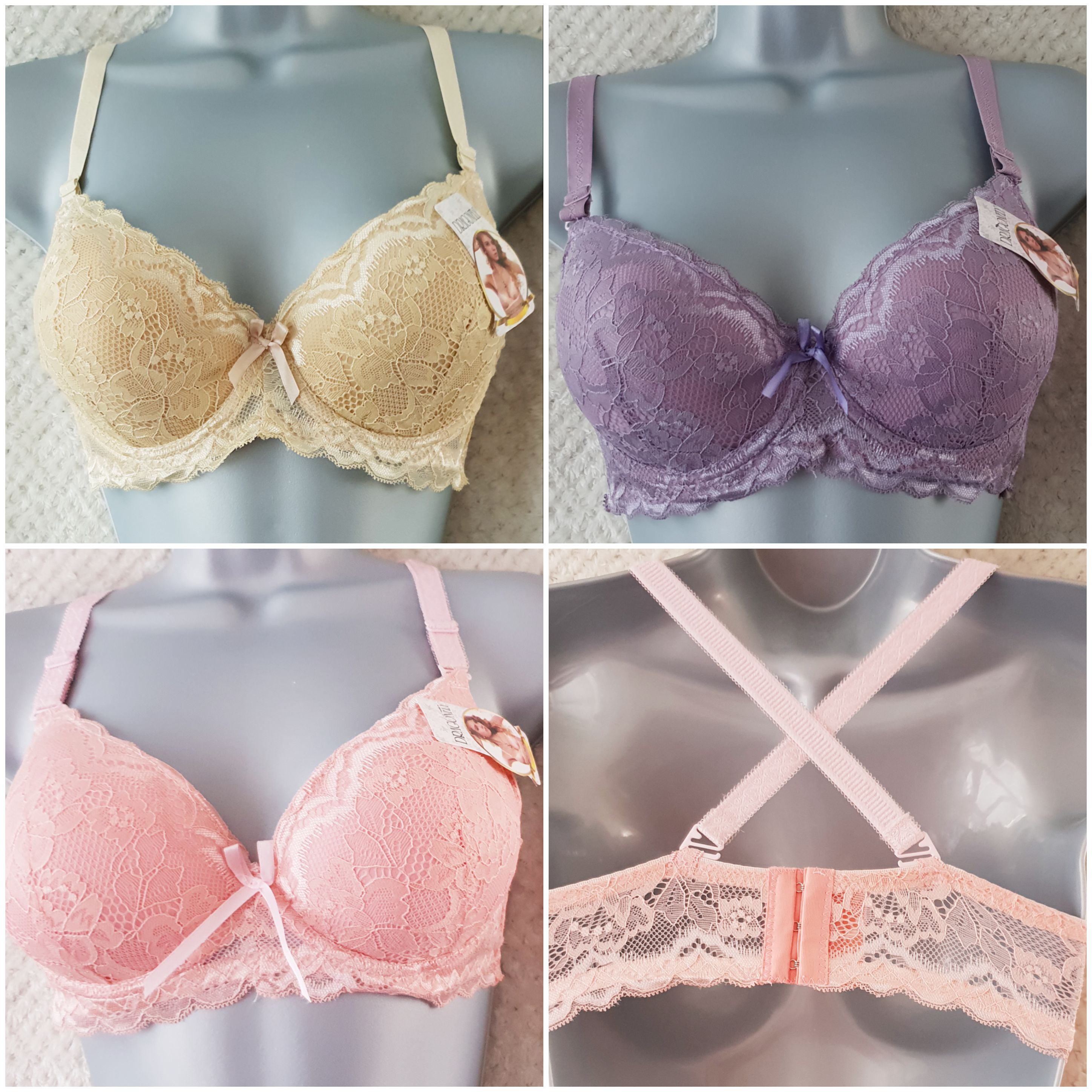 Dragonfly (1) Push Up Multiway Lace Bras 3 Colours 4 Sizes 40 pieces tagged