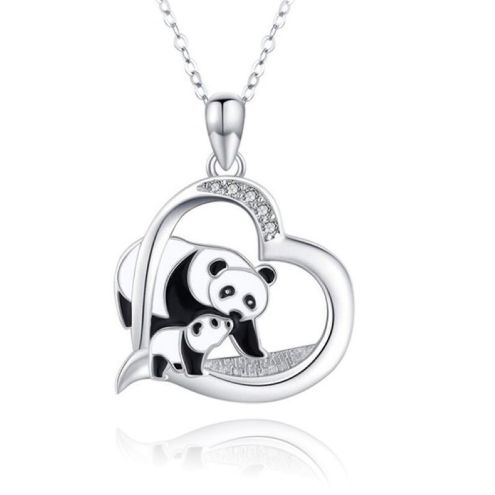 10pcs Silver Tone Heart-Shaped Panda Pendant Necklace|GCJ284|UK SELLER
