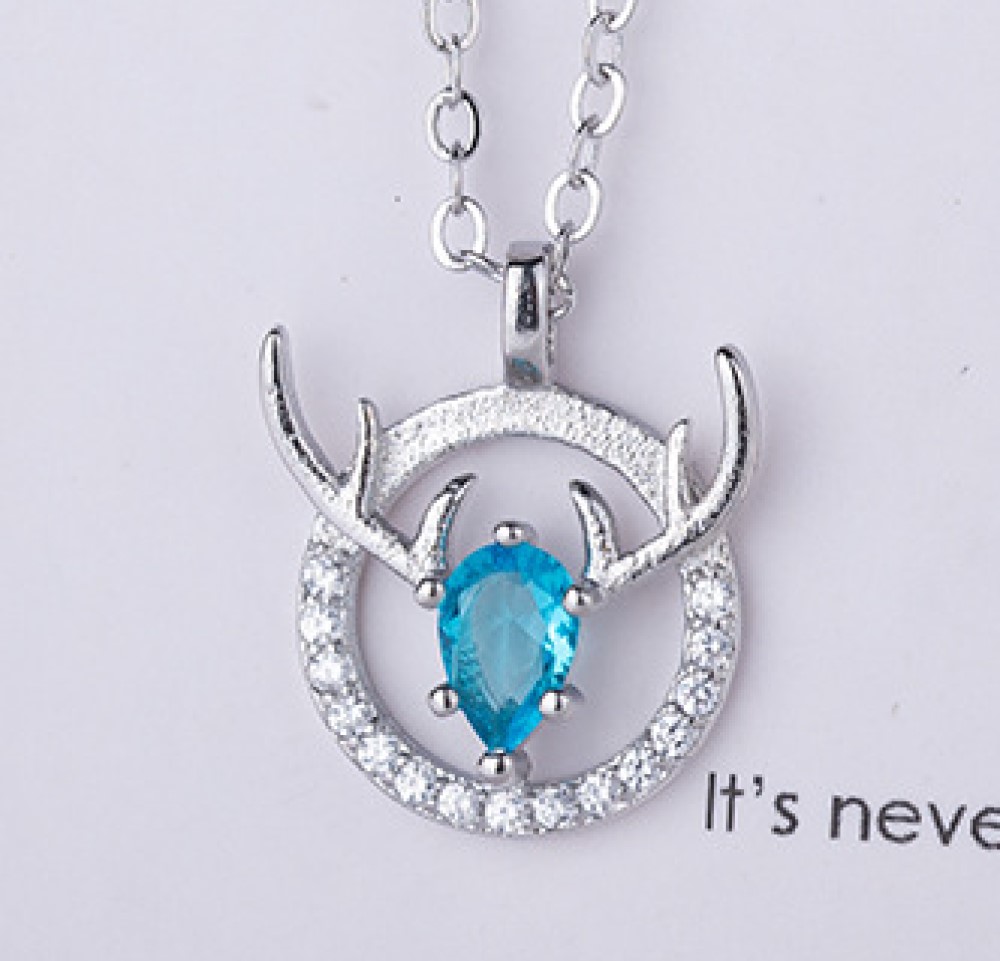 10pcs Silver Tone Blue Crystal Antler Pendant Necklace|GCJ289|UK SELLER