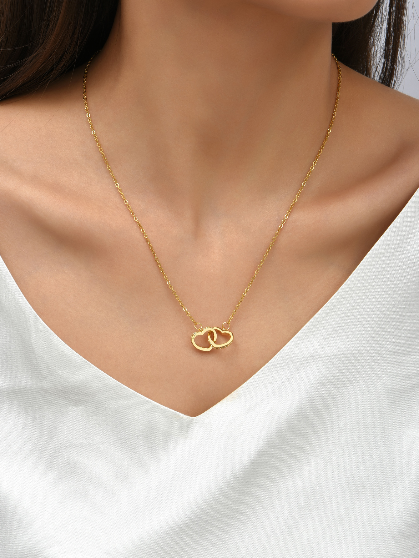 10pcs Gold Tone Linked Crystal Double Heart Pendant Necklace|GCJ292|UK SELLER