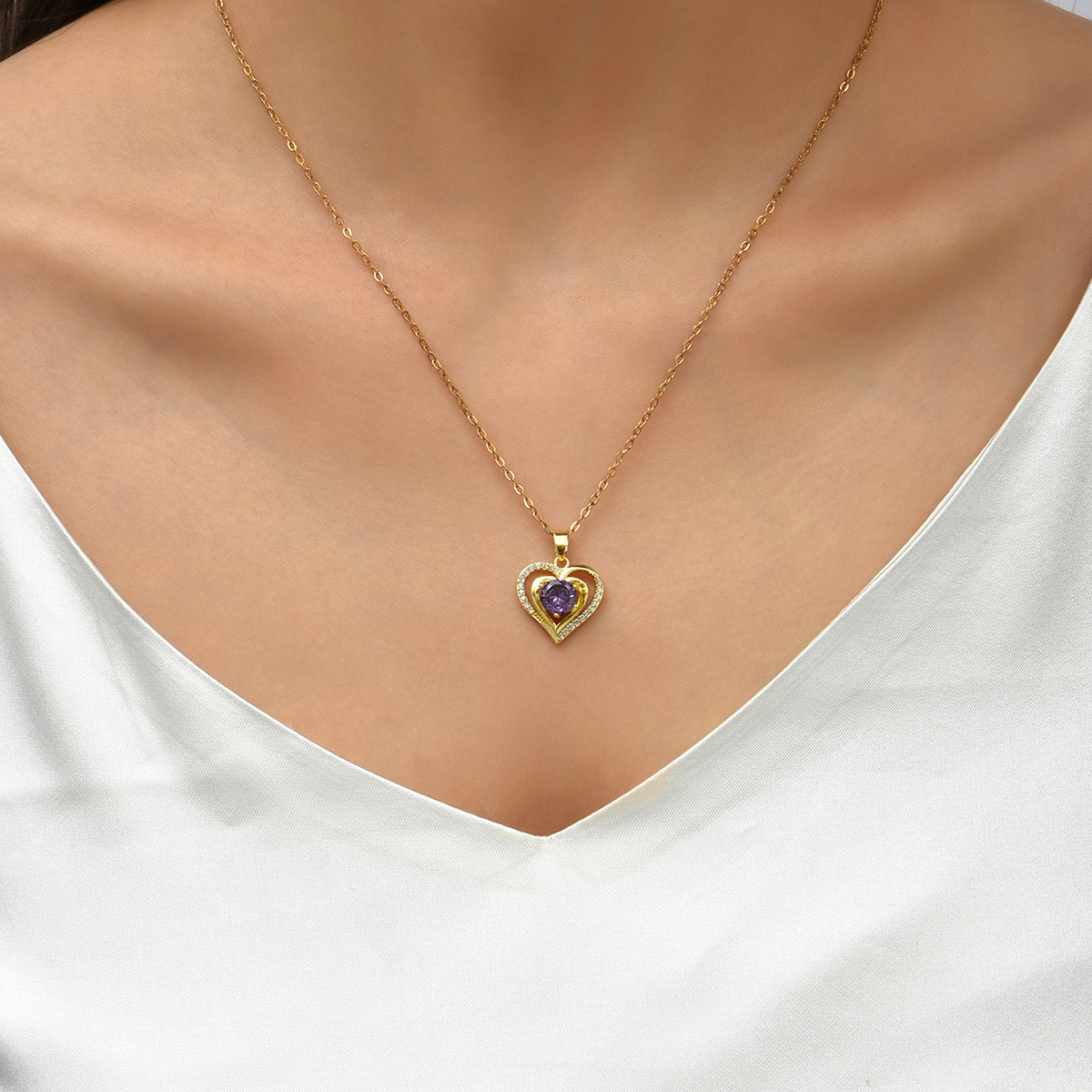 10pcs Gold Tone Heart-shaped Amethyst Crystal Pendant Necklace|GCJ294|UK SELLER