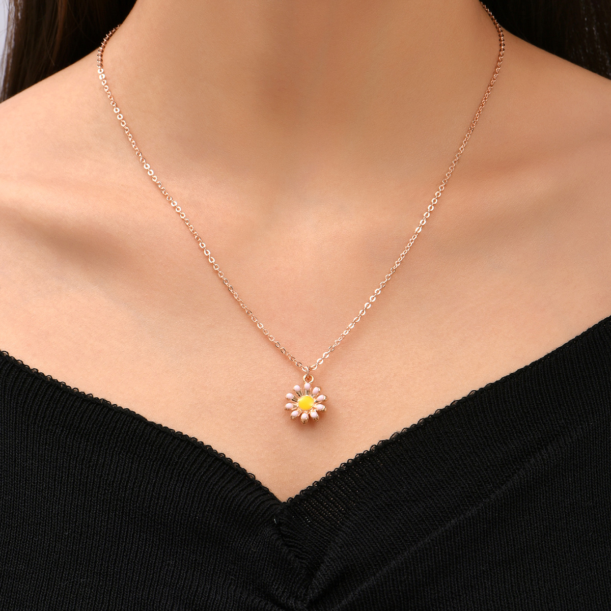 10pcs Rose Gold Tone Pink Daisy Flower Pendant Necklace|GCJ296|UK SELLER
