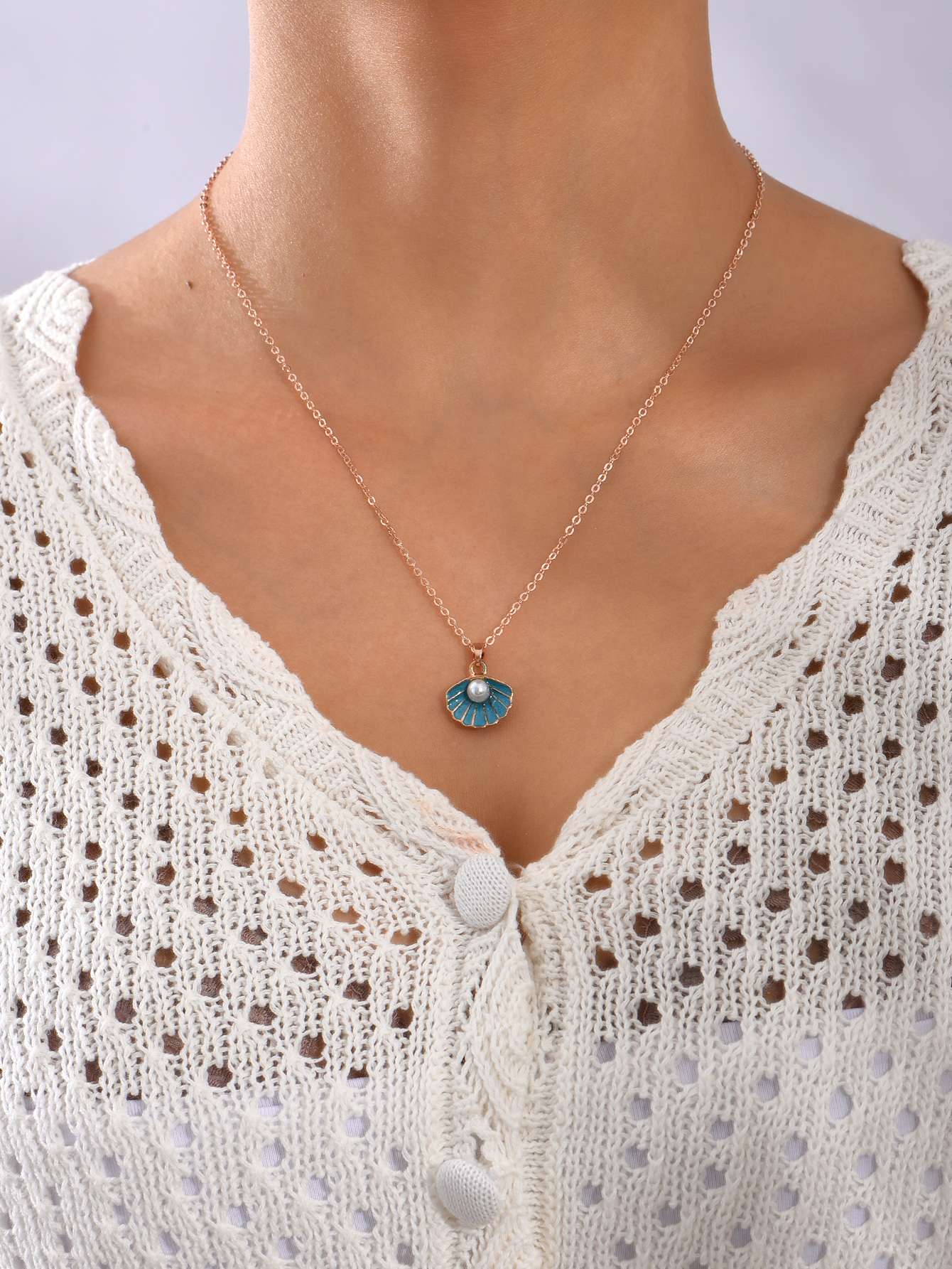 10pcs Rose Gold Tone Blue Shell with Pearl Pendant Necklace|GCJ300|UK SELLER