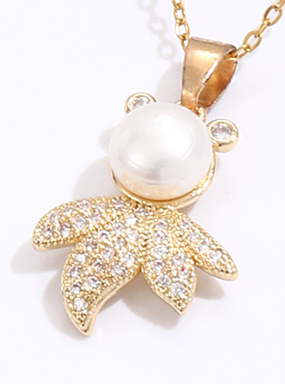 10pcs Gold Tone Cute Leaf Man with Pearl Pendant Necklace|GCJ305|UK SELLER