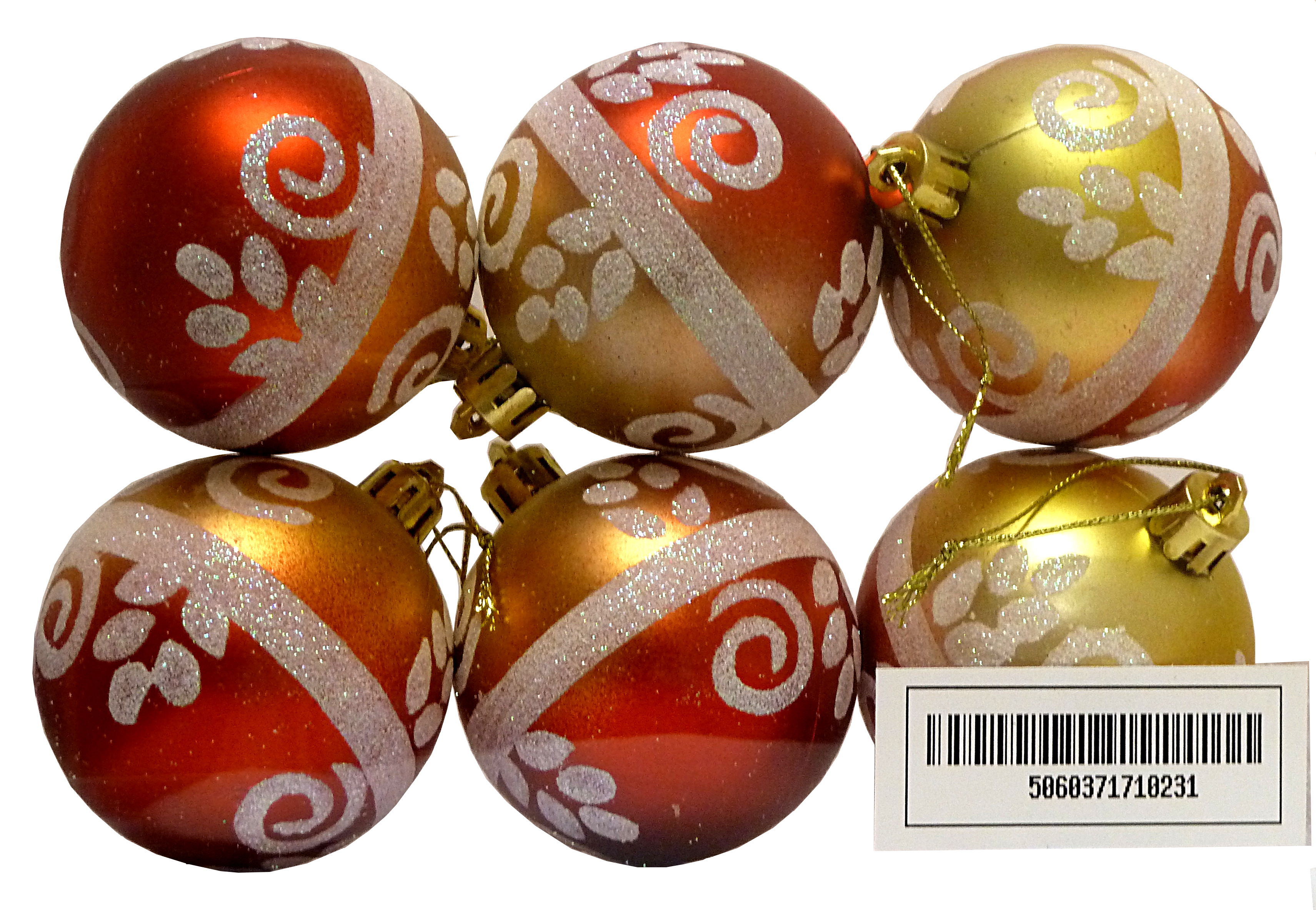 Red and gold baubles with silver design - 6 Pack