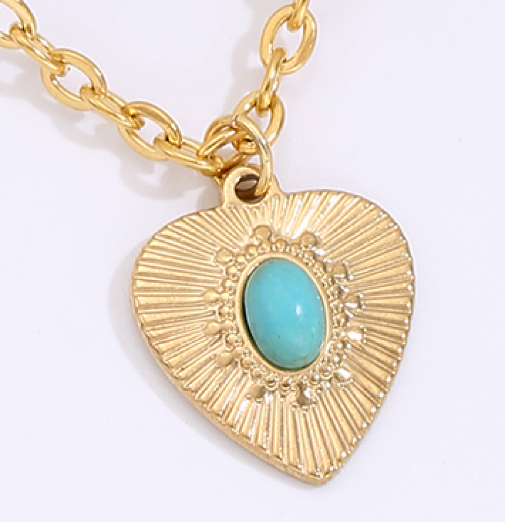 10pcs Gold Tone Turquoise Heart-Shaped Pendant Necklace|GCJ306|UK SELLER