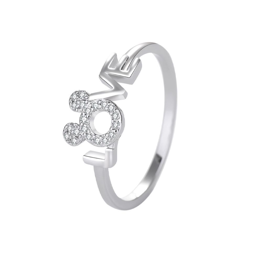 12pcs Silver Tone Crystal Mickey LOVE Ring 3 Sizes 4 each (size 6, 7, 8)|GCJ310|UK SELLER