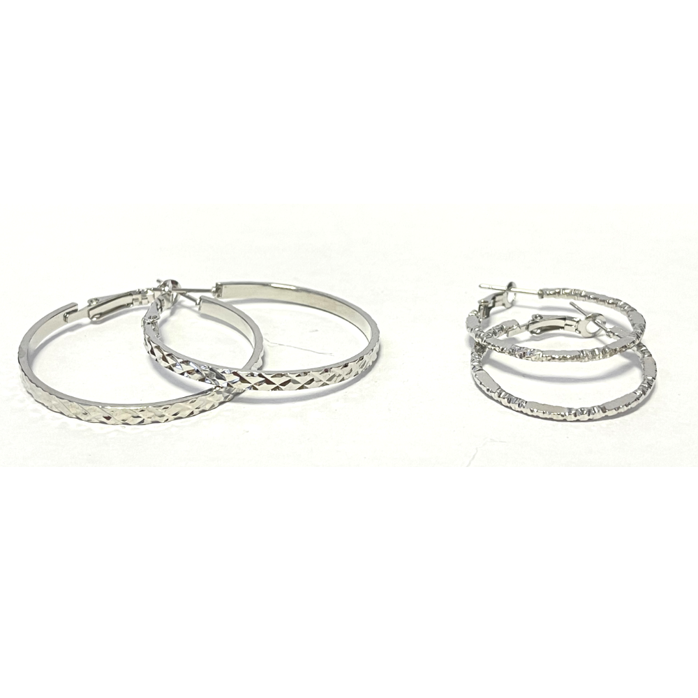 10 Pairs Silver Sparkle Cut Hoop Earrings 2 Sizes 5 Each (3cm and 4cm)|GCJ313|UK SELLER