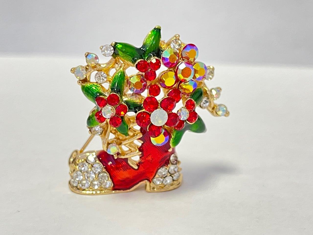 10pcs Christmas Rhinestone Crystal Stocking Boot Brooch|GCJ319|UK SELLER