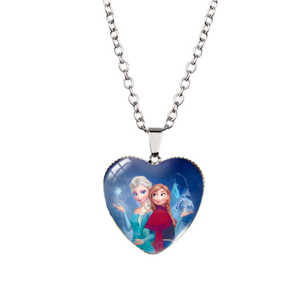 10pcs Frozen Elsa Anna Heart-Shaped Enamel Sister Love Silver Pendant Necklace|GCJ325|UK SELLER