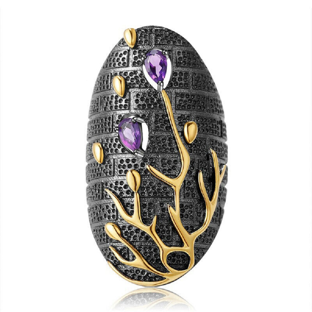 12pcs Tungsten Tree Purple Gemstone Gold Ring 3 Sizes 4 Each (Size: 6,8,10)|GCJ329|UK SELLER