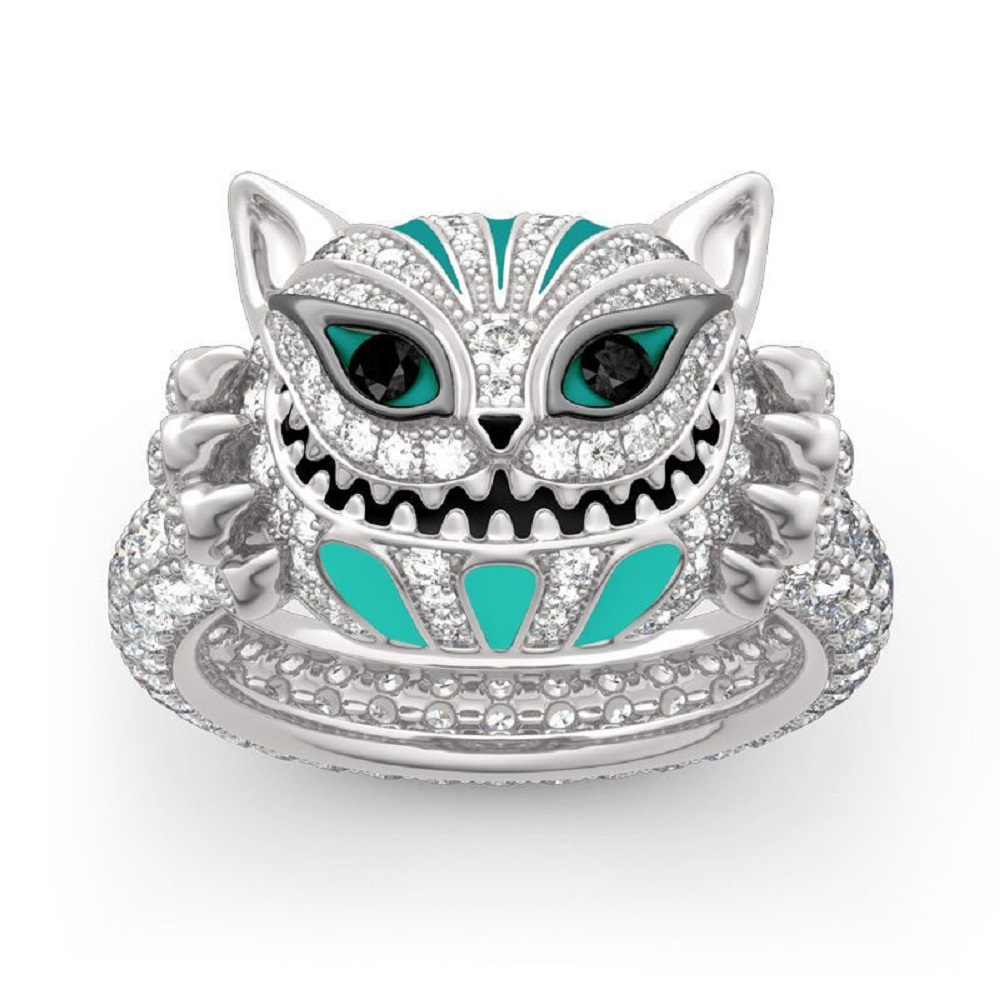 12pcs Skull Cat Face Stitch Crystal Filled Silver Tone Ring 3 Sizes 4 Each (Size: 8,9,10)|GCJ330|UK SELLER