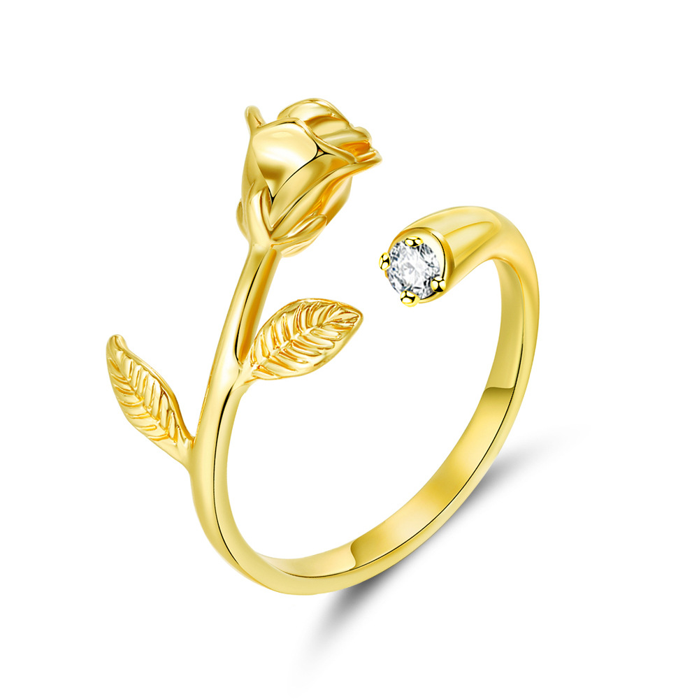 10pcs Golden Rose Flower with Zirconia Crystal Open Ring Adjustable|GCJ333|UK SELLER