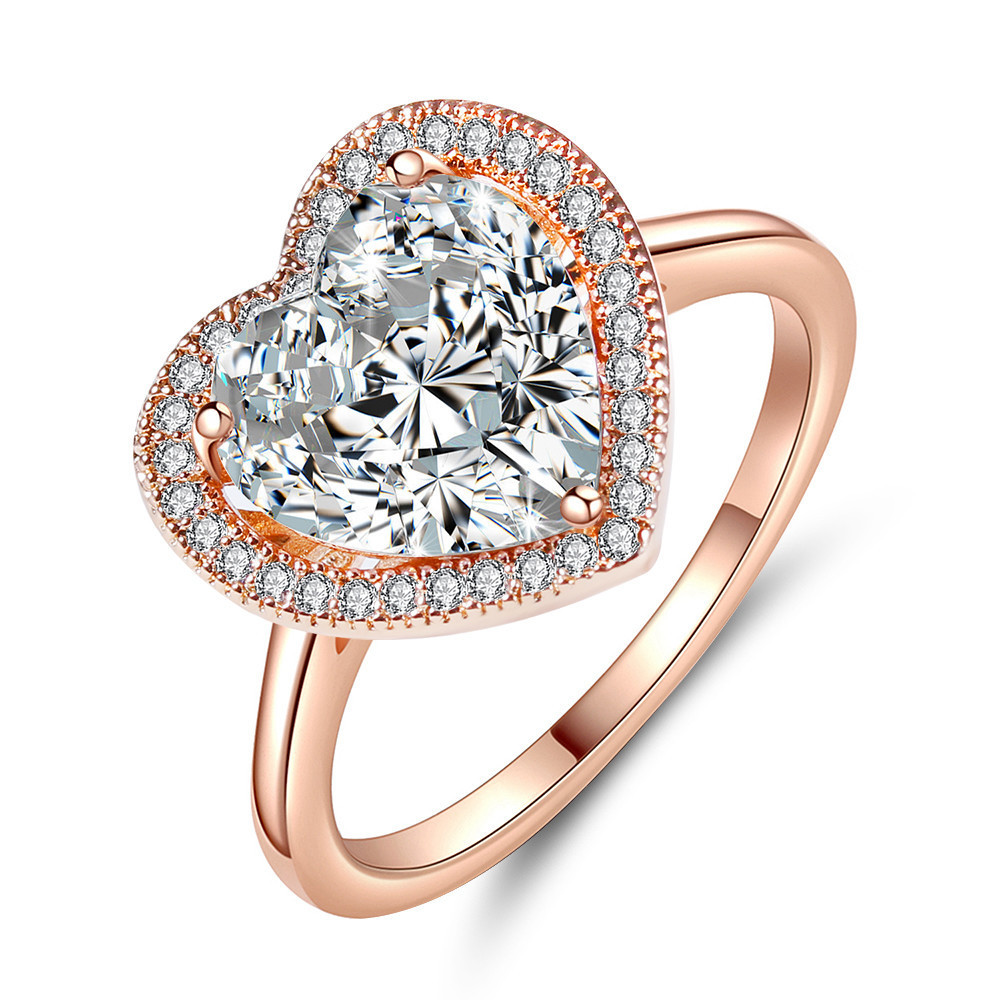 12pcs Halo Heart-Shaped Love Crystal Ring Rose Gold 4 Sizes 3 Each (Size: 6,7,8,9)|GCJ334|UK SELLER