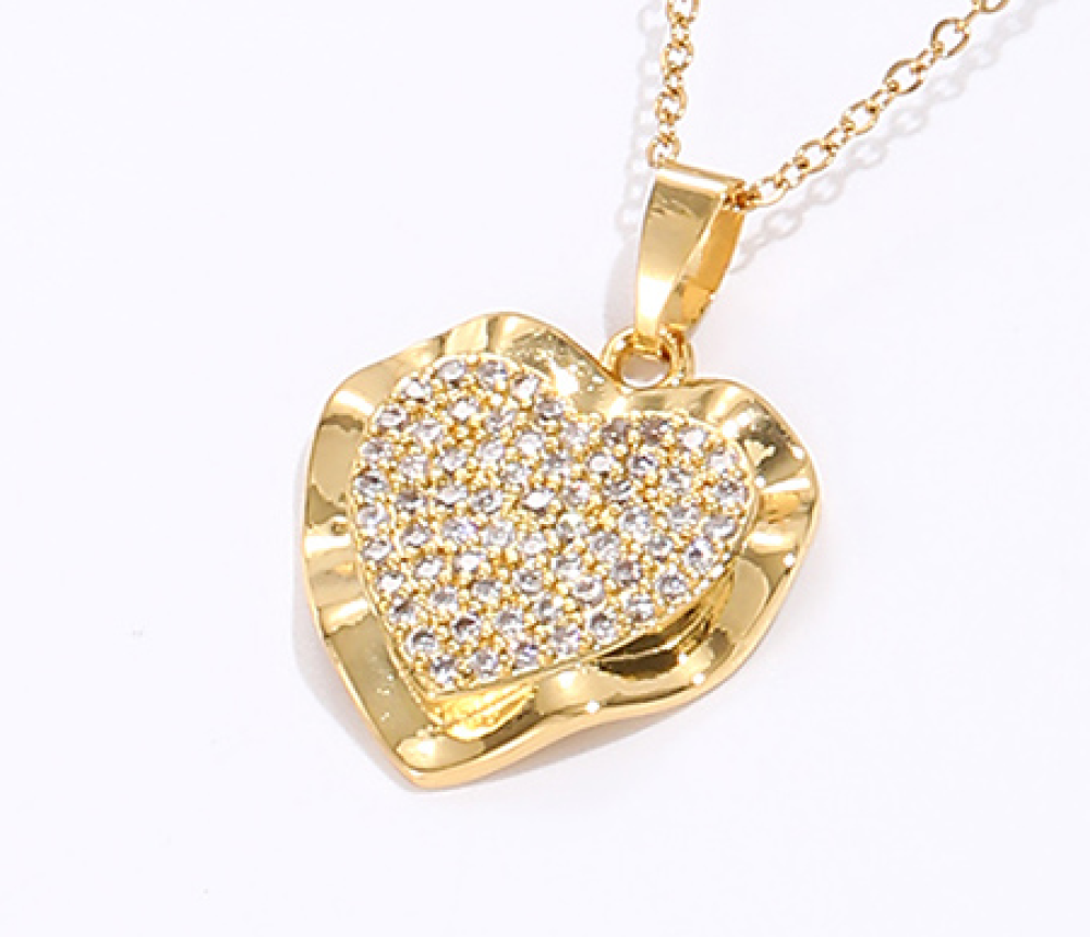 10pcs Crystal Filled Heart Shaped Gold Tone Pendant Necklace|GCJ344|UK SELLER