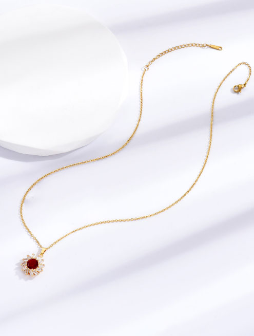 10pcs Red Ruby Zircon Crystals Gold tone Pendant Necklace|GCJ340|UK SELLER