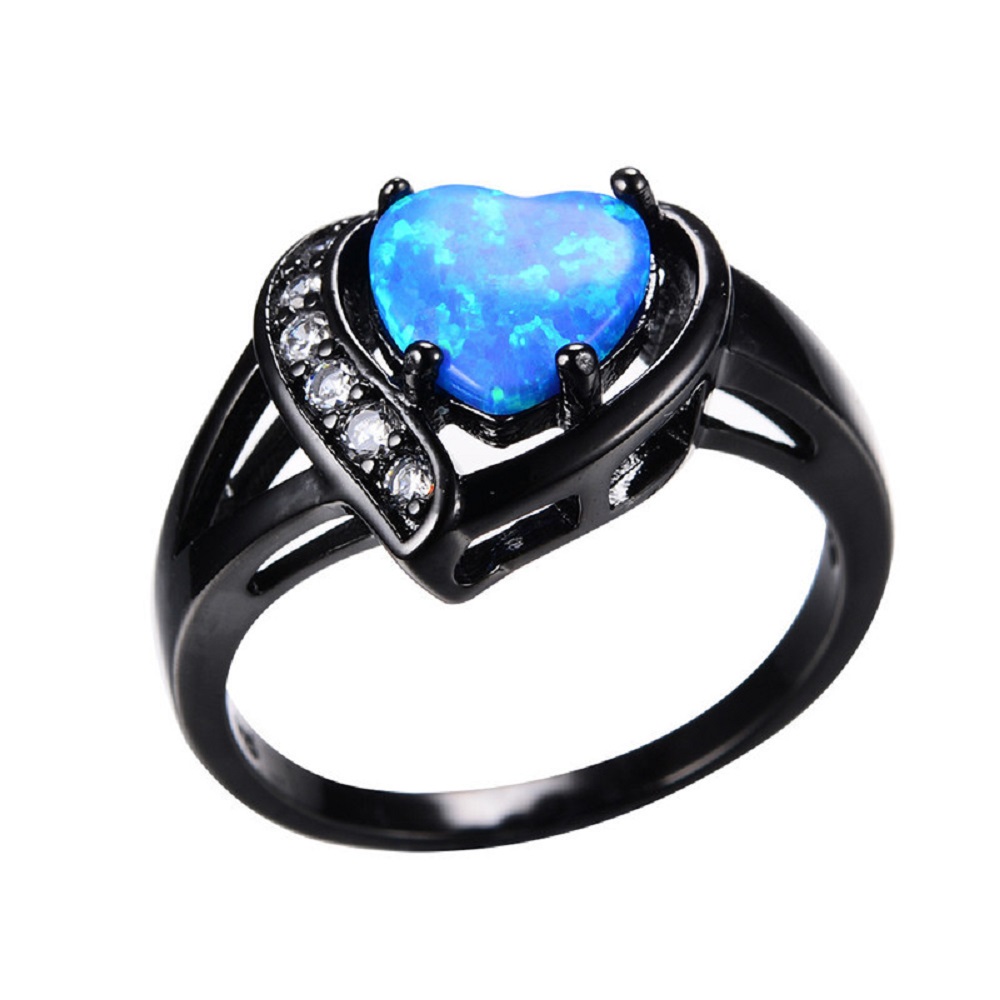 12pcs Heart-Shaped Black Gold Plated Blue Zircon Crystal Ring – 4 Sizes 3 Each (Size 6,7,8,9)|GCJ354|UK SELLER