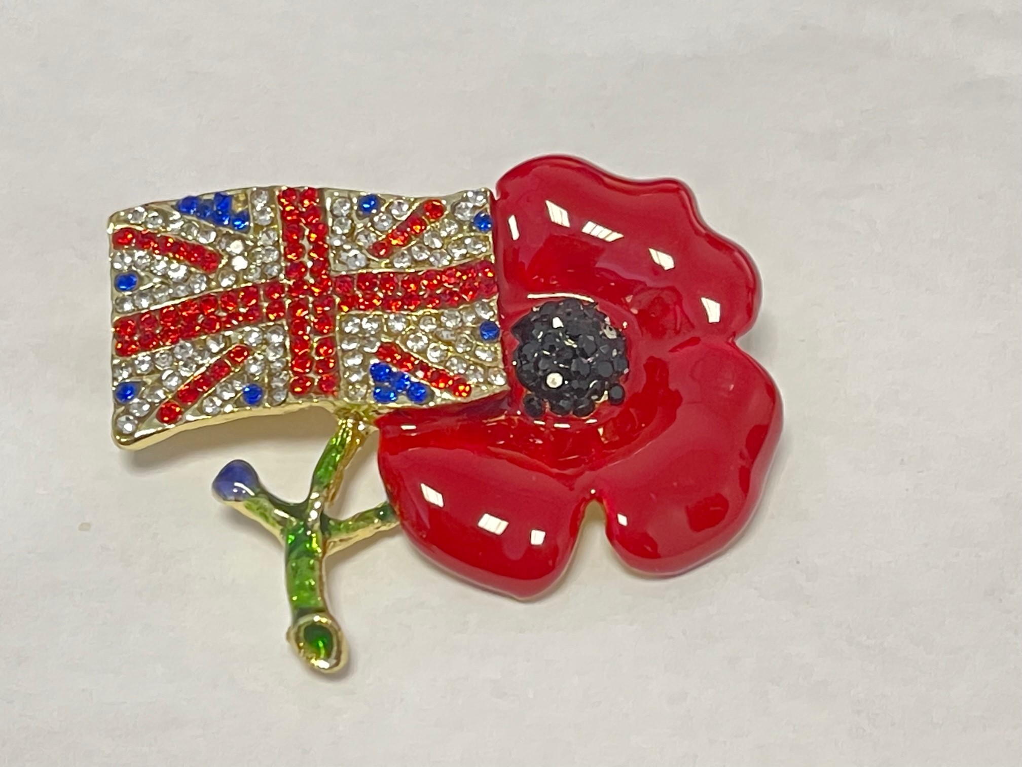 10pcs Luxury Women Poppy Brooch with Red flower Diamantes UK Flag Pins Remembrance|GCJ362|UK SELLER