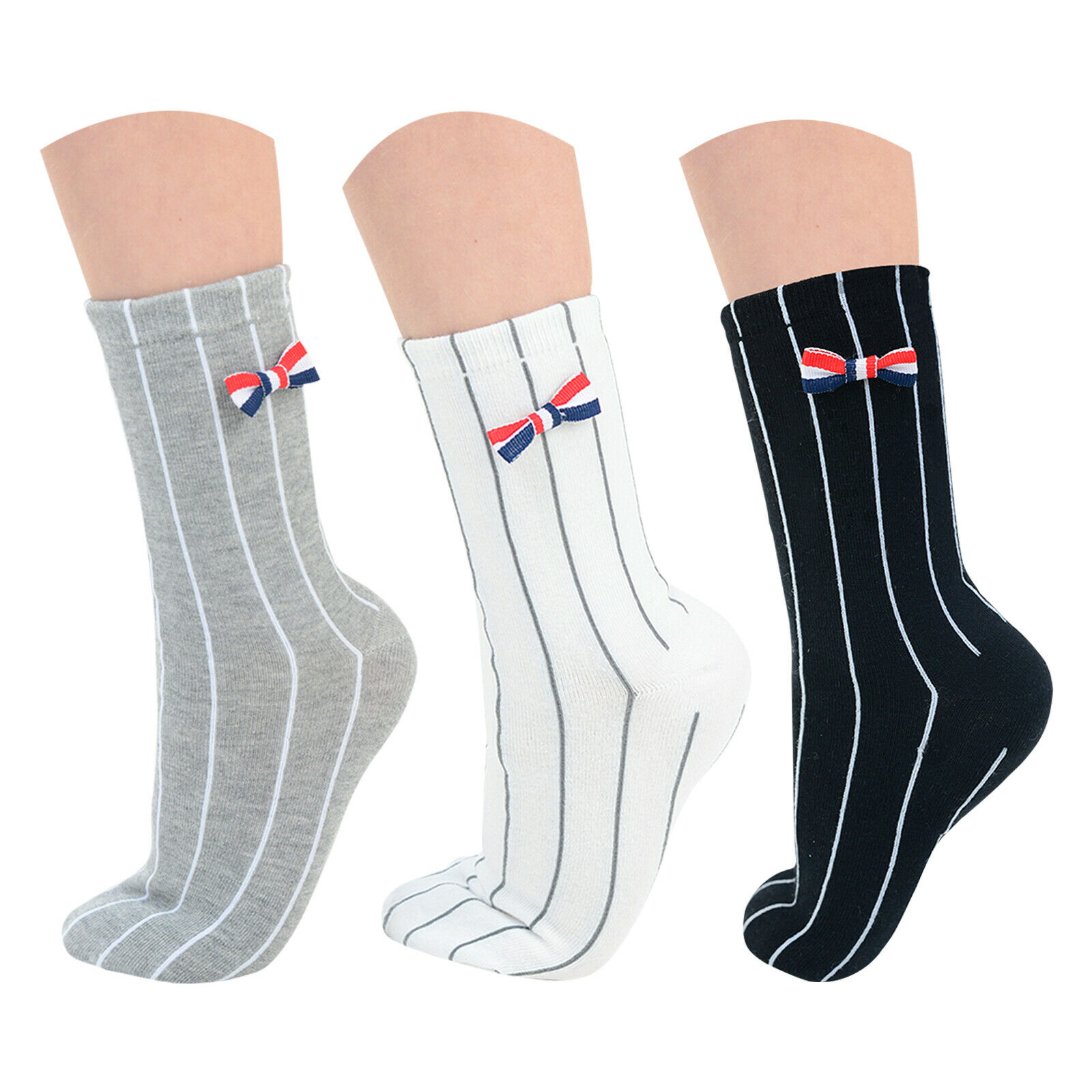 16 Dozens of New Unisex Kids Vertical Stripes Ankle Bow Socks for Resale Joblot