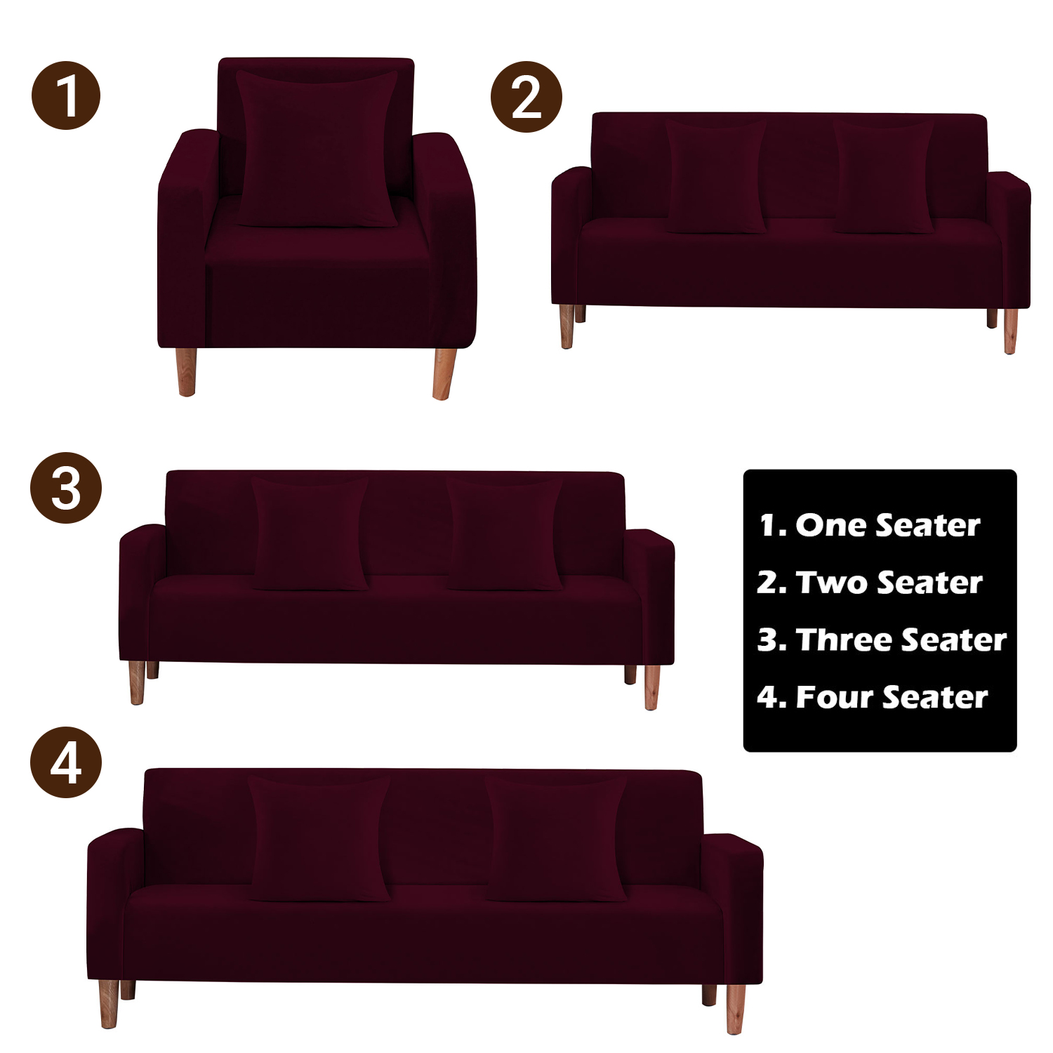 50pcs Velvet Sofa Covers Wine Red 4 Sizes Settee Slipcover Protector JOBLOT