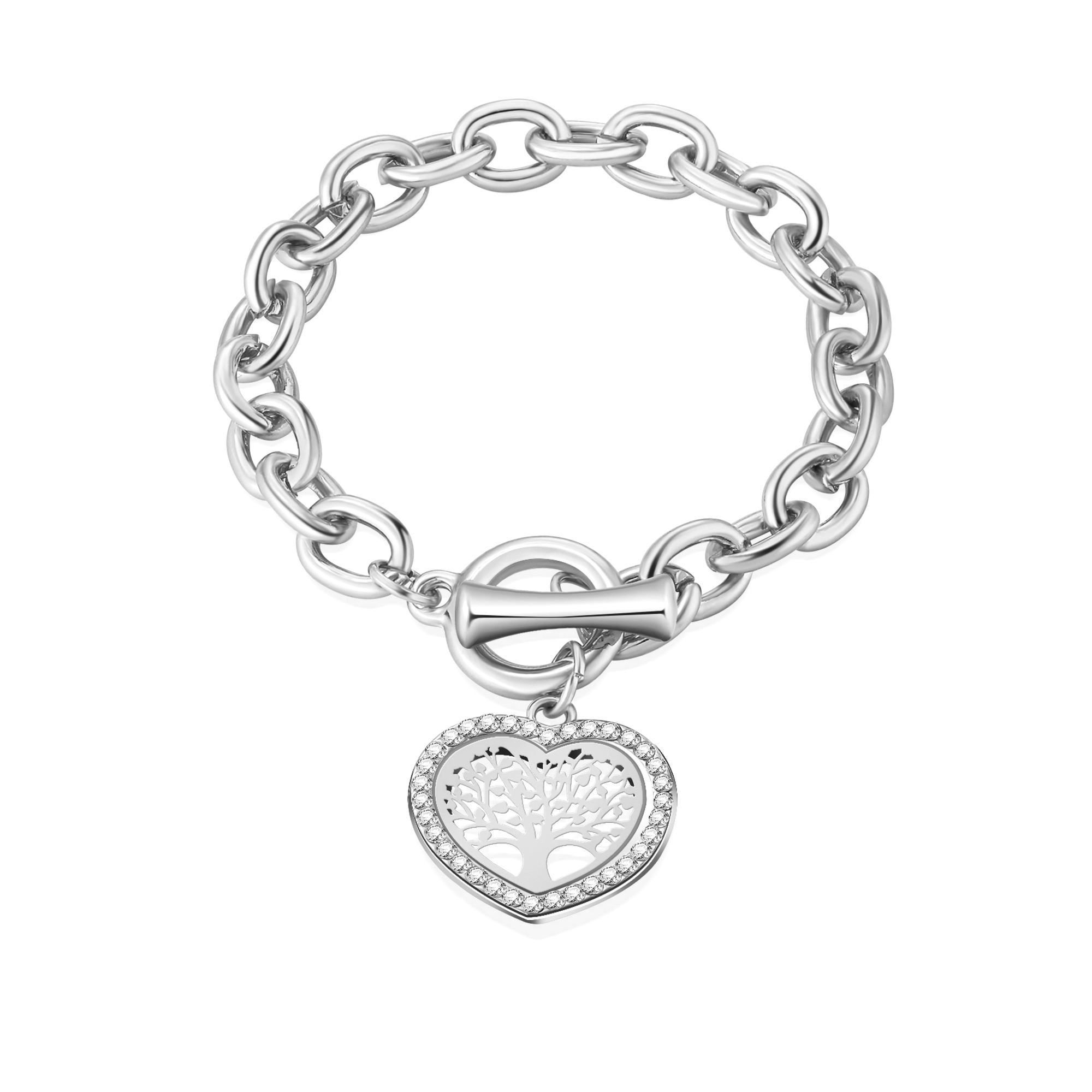 10pcs - Tree of life Heart Charm Zircon Crystals Bracelet in Colour Silver or Rose Gold - 2 Colours 5 Each |GCJ510-Silver/Rosegold|UK SELLER