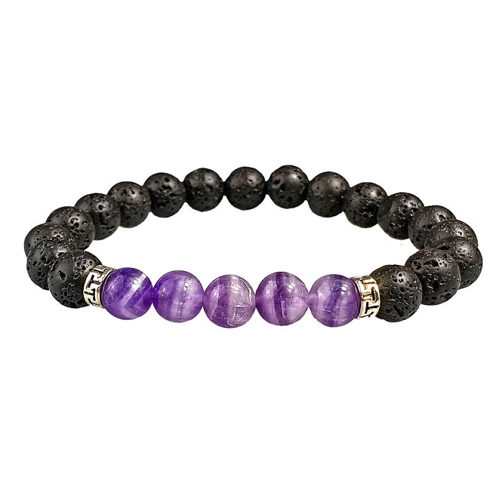 10pcs - Black Lava and Purple Beads Bracelet Unisex|GCC001-8|UK SELLER