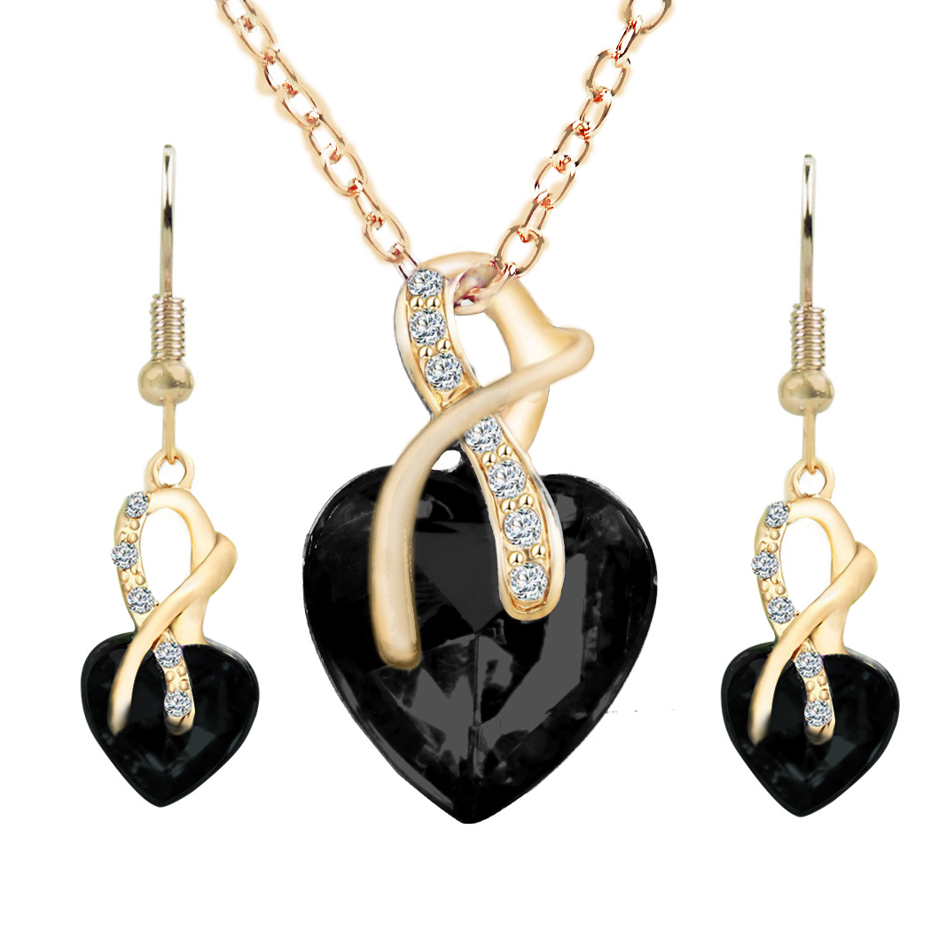 20 pcs - Black/Blue Necklace and Earrings Set with a Heart Theme (10 Sets)|GCC014-Random|UK SELLER