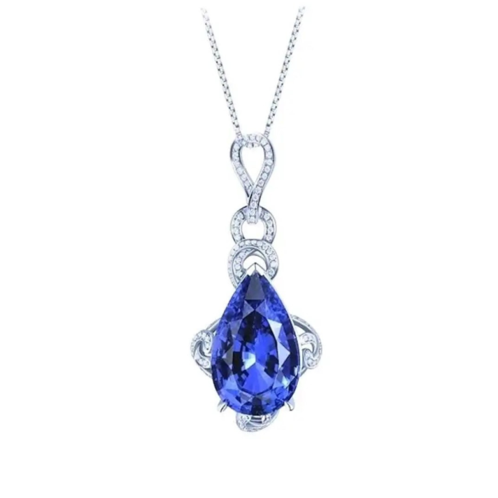 10 pcs - Blue Simulated Sapphire Teardrop Pendant Necklace|GCC019|UK SELLER