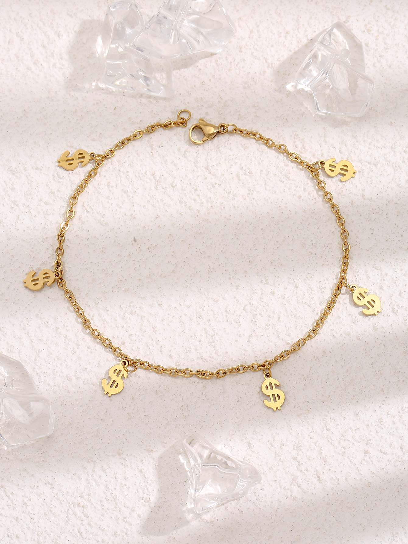 10 pcs - Golden Chain Anklet/Bracelet with Dollar Charms|GCJA001|UK SELLER