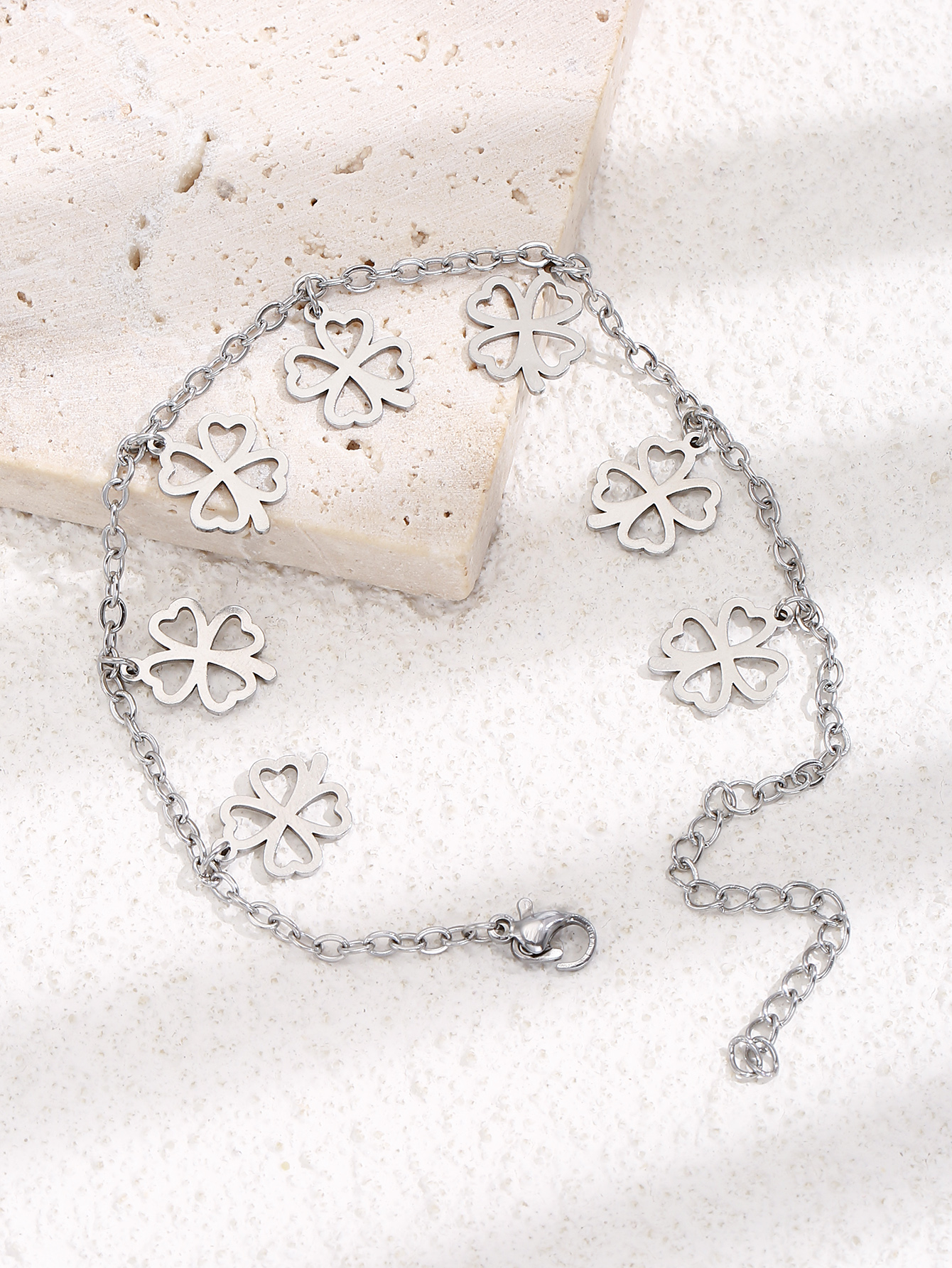 10 pcs - Silver Chain Anklet/Bracelet with Four-leaf Clover Charms|GCJA003-Silver|UK SELLER