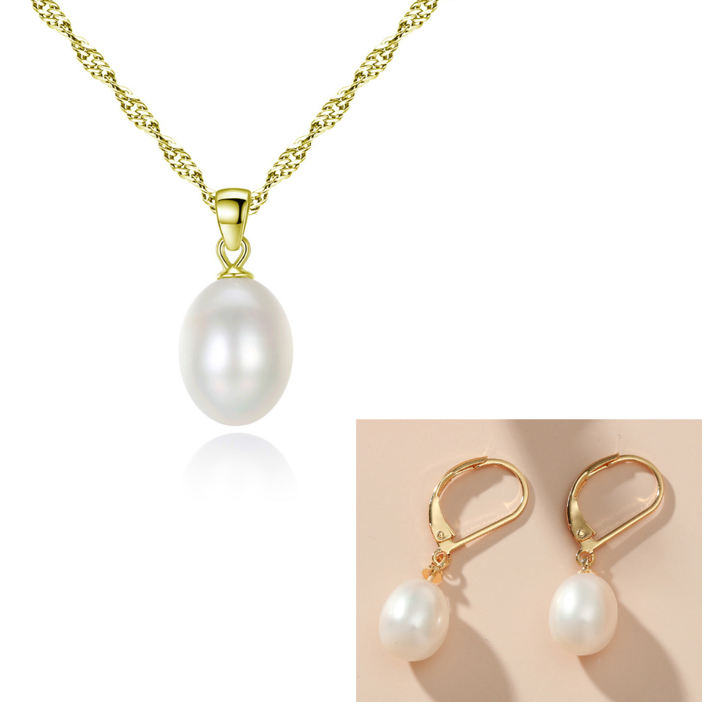 20 pcs - Stunning White Freshwater Pearl Gold Tone Pendant Necklacel and Earrings Sets (10 Sets)|GCJ222+GCJ236|UK SELLER