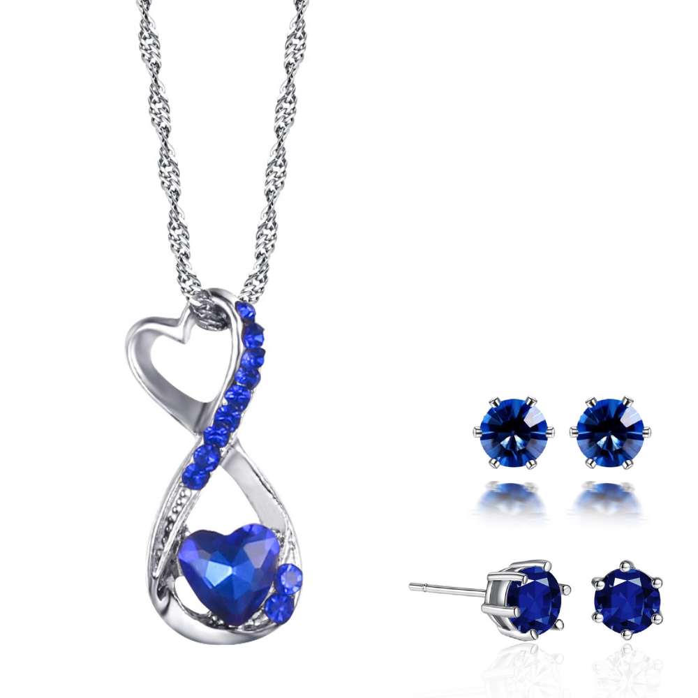 20 pcs - Crystal Love heart Figure 8 Necklace – Clear and Blue - 2 Colours 10 Each (10 Sets)|GCC096-Blue+GCJ019-Blue|UK SELLER