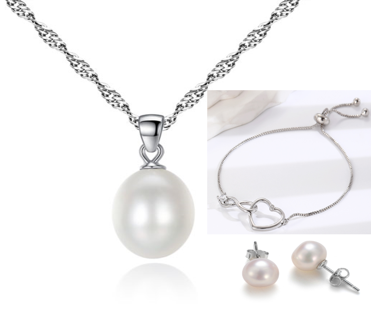 30 pcs - Freshwater Pearl Pendant Necklace Silver Tone Bracelet Earrings