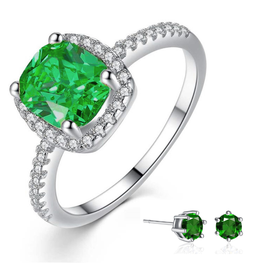 20 pcs - Vintage Emerald Green Zircon Crystal Ring and Stud Earrings Set - Random Ring Size - Total 10 Sets|GSV004GCJ048-Random Ring Size|UK SELLER