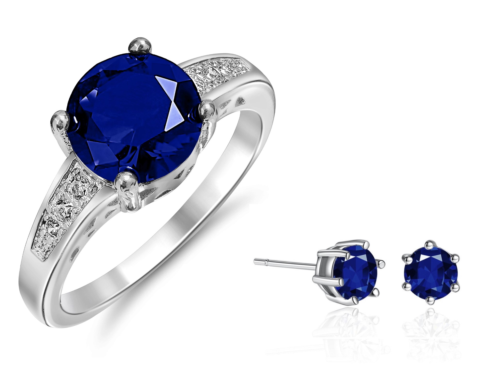 20 pcs - Brilliant Cut Blue Cubic Zirconia Stud Earrings and Ring Set - Random Ring Size - Total 10 Sets|GCJ012+GCJ019-Blue-Random Ring Size|UK SELLER