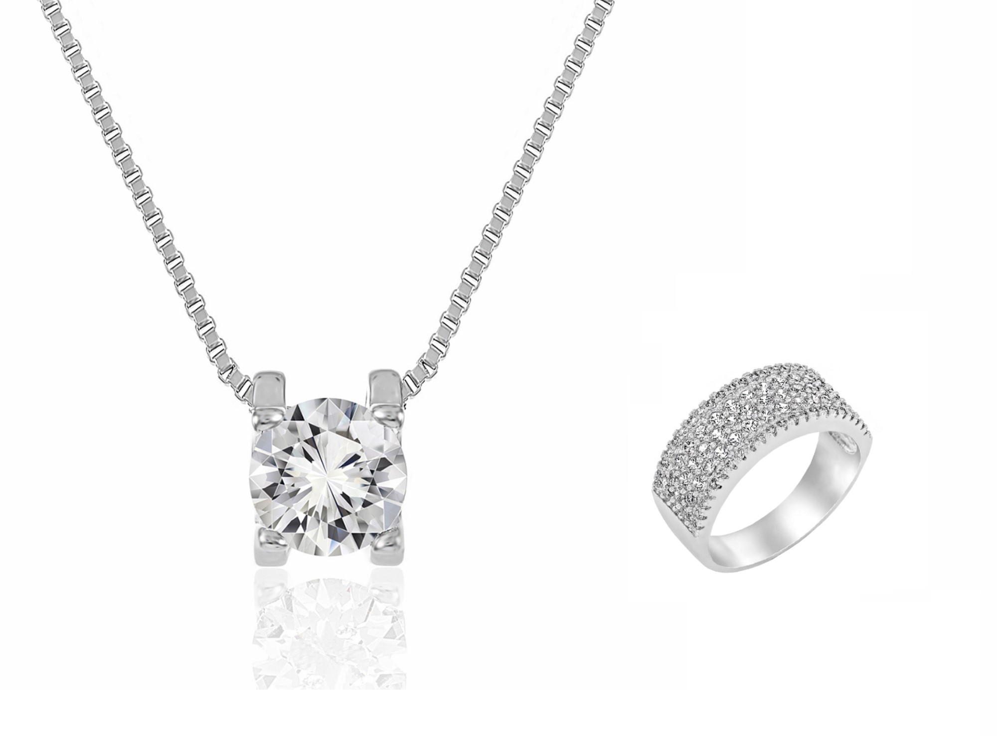 20 pcs - Premium Crystal Pendant and S925 Silver Plated Cubic Zirconia CZ Ring Set - Random Ring Size - Total 10 Sets|GCJ022+GSV021-Random Ring Size|U