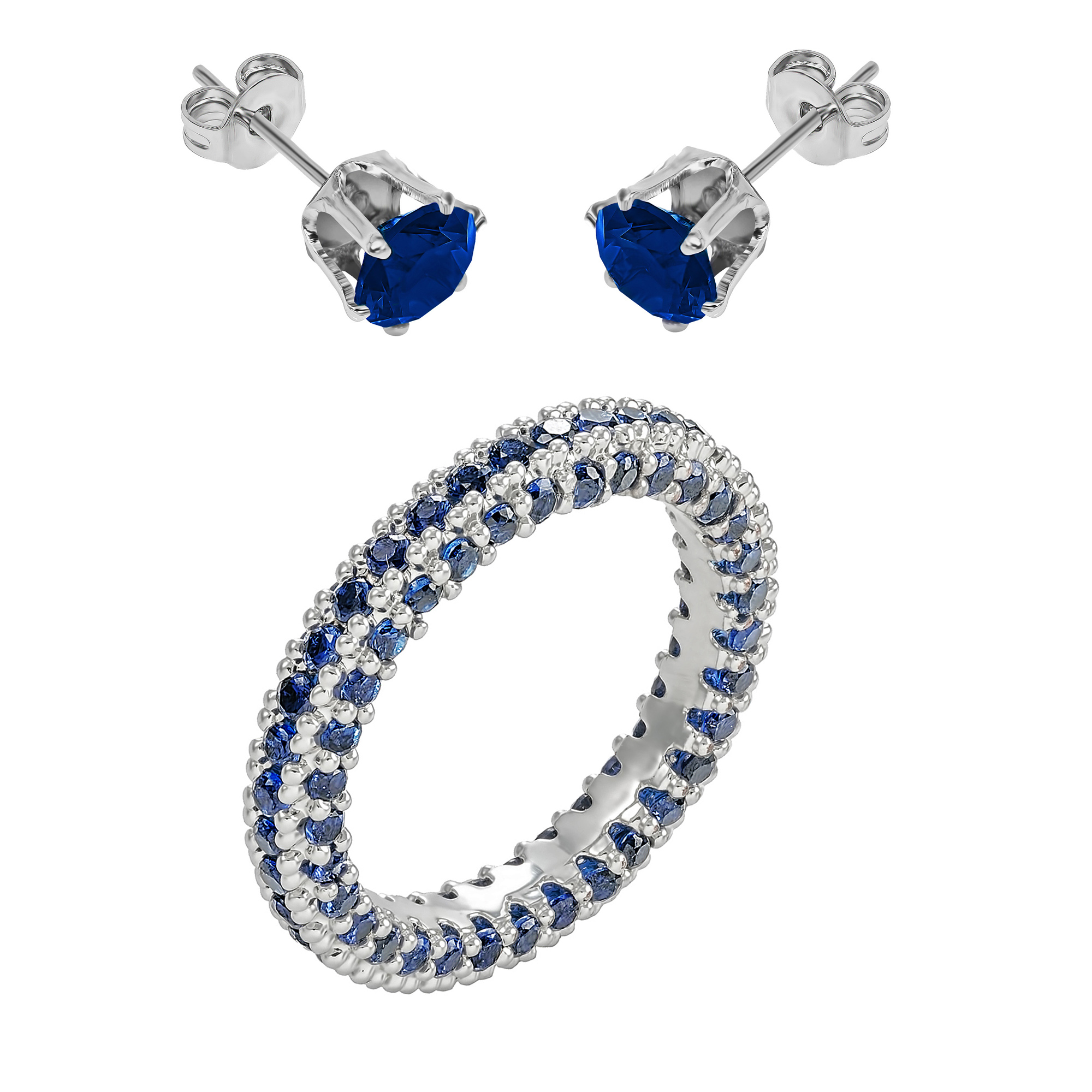 20 pcs - Blue Eternity Cubic Zirconia Crystals Band Ring and Earring Set - Random Ring Size - Total 10 Sets|GCJ026GCJ019-Random Ring Size|UK SELLER