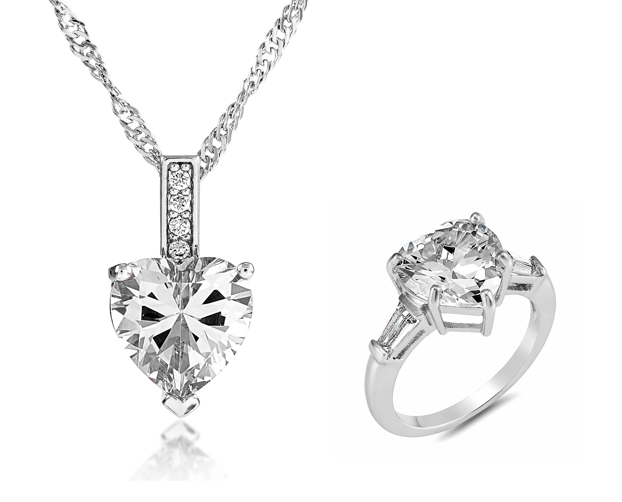 20 pcs - Clear Stunning LoveHeart Crystal Pendant and Ring Set - Random Ring Size - Total 10 Sets|GCJ029+GCJ024Clear-Random Ring Size|UK SELLER