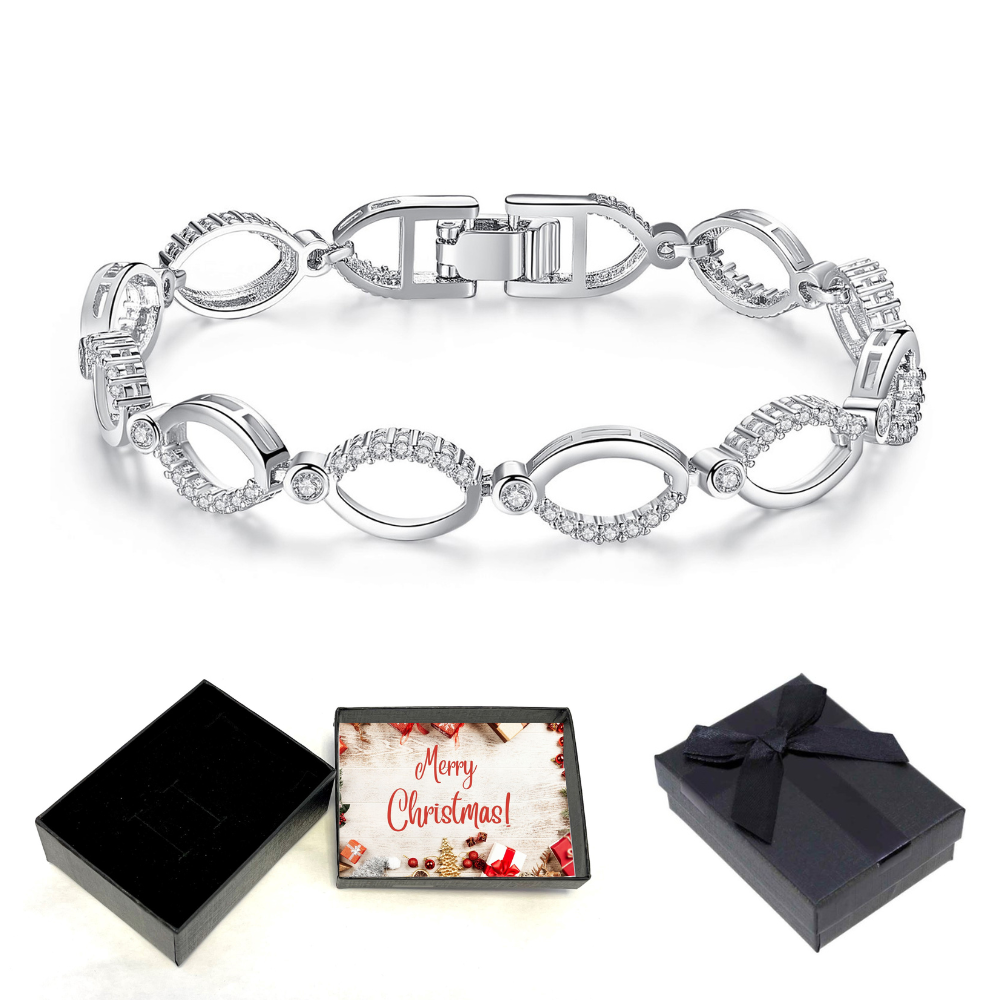 10 pcs - Multi-Link Infinity Bracelet with Premium Crystal Silver Plated With Christmas Gift Box|GSVB061-Silver-Plain-XmasBox|UK SELLER