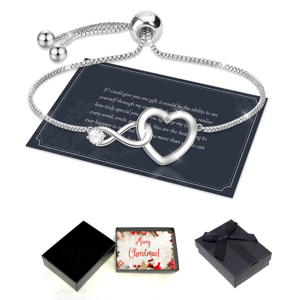 10 pcs - Silver Exquisite Women Adjustable Infinity Heart Bracelet with Christmas Gift Box|GCJ188-Silver -XmasBox|UK SELLER
