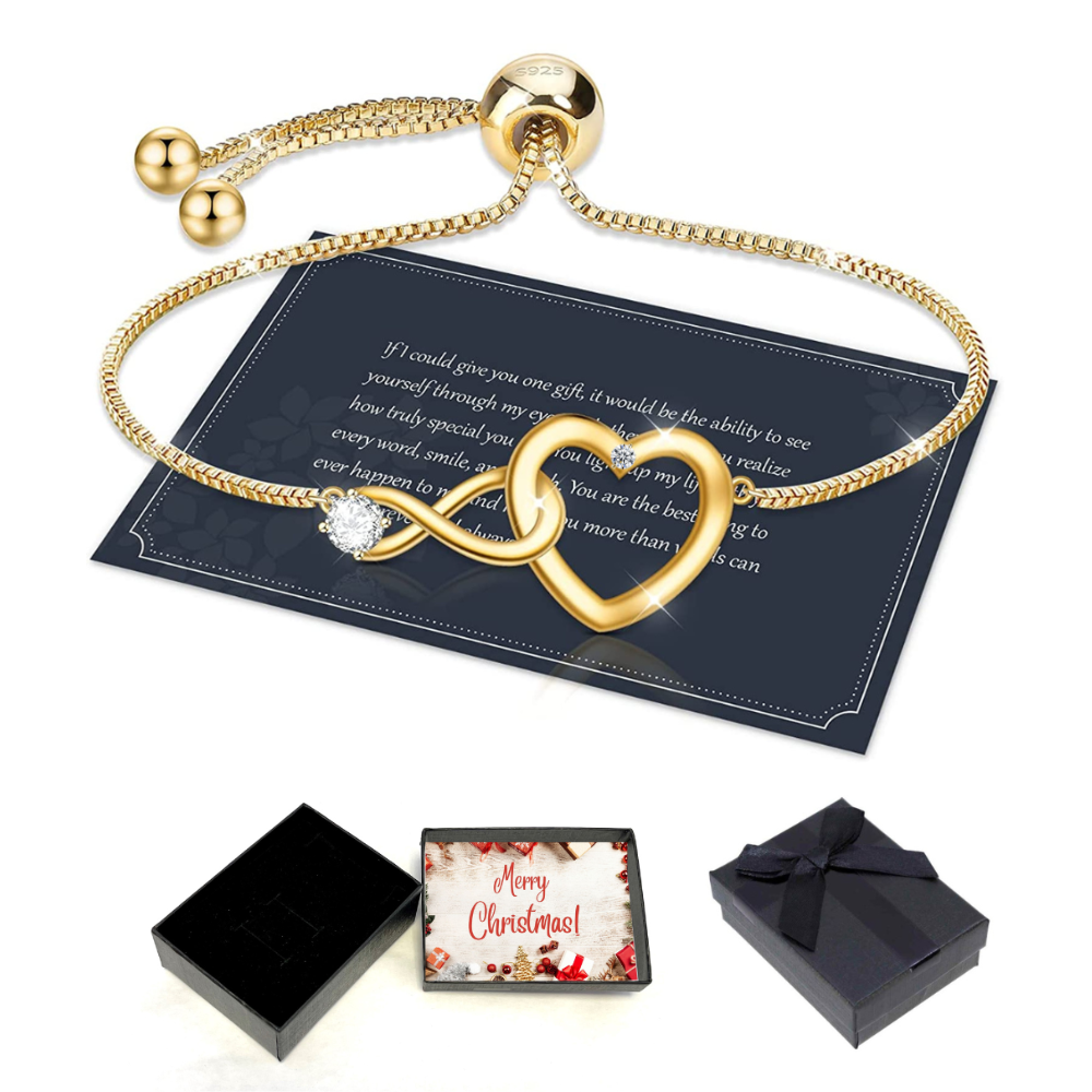 10 pcs - Gold Exquisite Women Adjustable Infinity Heart Bracelet with Christmas Gift Box|GCJ188-Gold-XmasBox|UK SELLER