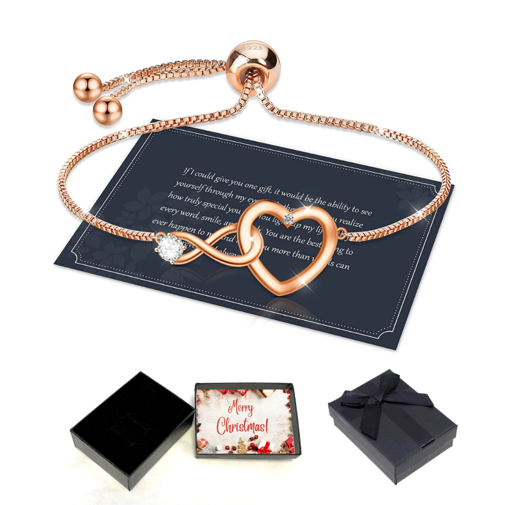 10 pcs - Rosegold Exquisite Women Adjustable Infinity Heart Bracelet with Christmas Gift Box|GCJ188-rosegold-XmasBox|UK SELLER